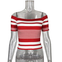 Backless Short Sleeve Stripes T-Shirts - Thumbnail 1