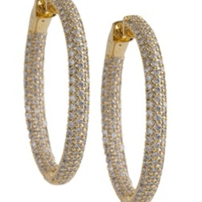 925 cz gold vermil pave hoops