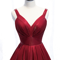 Shiny satin long prom dress burgundy evening dress - Thumbnail 1