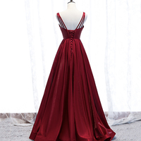 Shiny satin long prom dress burgundy evening dress - Thumbnail 3
