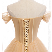 Gold tulle beads long ball gown dress formal dress - Thumbnail 2