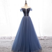 Gold tulle beads long ball gown dress formal dress - Thumbnail 5