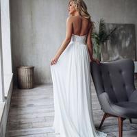 A-Line Sweetheart Open Back White Chiffon Beach Wedding Dresses with Split - Thumbnail 1