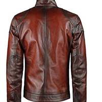 Red Vintage Fashion Style iker Distressed Cafe Racer Leather Jacket for Men's - Thumbnail 1