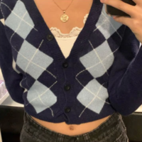 Free Shipping-90s ARGYLE CARDIGAN - Thumbnail 1