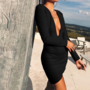 Sexy Low Cut Long Sleeve Deep V Backpack Hip Dress-4