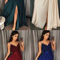 SP1002,A Line Backless Lace Blue Prom Dresses with Leg Slit,Blue Lace Formal Dresses,Lace Blue Evening Dresses - Thumbnail 2