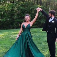 SP1003,Green Spaghetti Straps A-line Long Prom Dresses,V-neck Sleeveless Evening Party Dress - Thumbnail 1