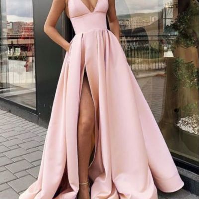 Sp1007,sexy pink long prom dresses,spaghetti straps v-neck evening gown - Thumbnail 5