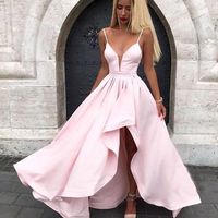 SP1011,Pink Prom Dresses,Spaghetti Straps Evening Dresses,High-Low Party Gown - Thumbnail 1