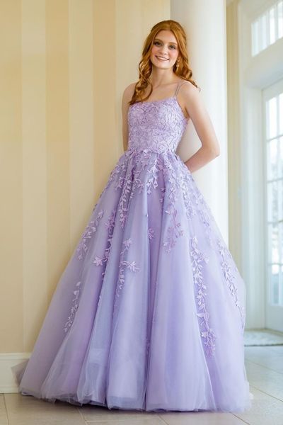 SP1016,Lilac Applique Beaded Tulle Prom Dresses,Long Evening Gown with Beaded