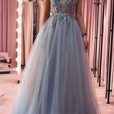 Sp1019,sexy crystal blue prom dresses,beaded v-neck evening prom dresses,long party dress with slit - Thumbnail 5