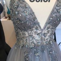 SP1019,Sexy Crystal Blue Prom Dresses,Beaded V-Neck Evening Prom Dresses,Long Party Dress with Slit - Thumbnail 4