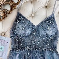 SP1019,Sexy Crystal Blue Prom Dresses,Beaded V-Neck Evening Prom Dresses,Long Party Dress with Slit - Thumbnail 2