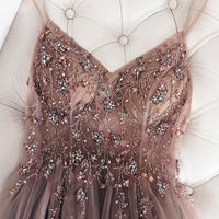 SP1020,Sexy Crystal Champagne Prom Dresses,Beaded V-Neck Evening Prom Dresses,Long Party Dress with Slit - Thumbnail 3