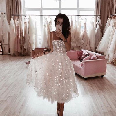 Sp1021,wild stars ombre light pink midi homecoming dresses,sparkly celestial wedding gown with stars and sequins 