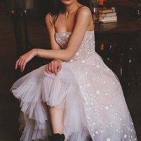 SP1021,Wild Stars Ombre Light Pink Midi Homecoming Dresses,Sparkly Celestial Wedding Gown with Stars and Sequins  - Thumbnail 3