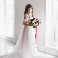 SP1025,White Off the Shoulder Tulle Pleated Wedding Dresses,Cheap Hands Made Bridal Gown - Thumbnail 2