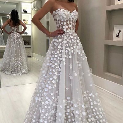 Sp1028,white sweetheart neck flower tulle long prom dress,princess evening dress,beautiful wedding dress