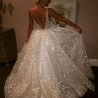 SP1029,Sparkle White V-Neck Prom Dresses,V-Back A-line Evening Dress - Thumbnail 1