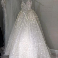 SP1029,Sparkle White V-Neck Prom Dresses,V-Back A-line Evening Dress - Thumbnail 2