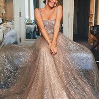 SP1030,Shiny A-Line Gold Sequin Straps Sleeveless Prom Dresses,Sweetheart Evening Dresses,Long Prom Dress - Thumbnail 1