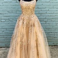 SP1032,Blush Pink Applique Prom Dresses,Doulble Straps A-line Evening Party Gown - Thumbnail 1