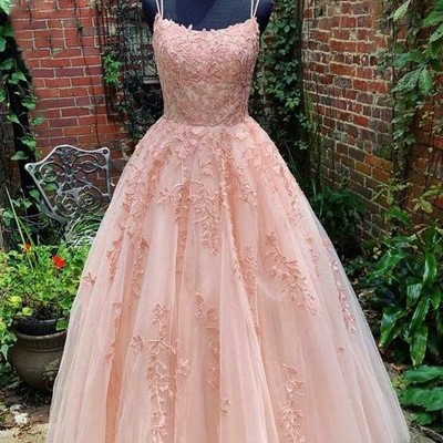 Sp1032,blush pink applique prom dresses,doulble straps a-line evening party gown - Thumbnail 5
