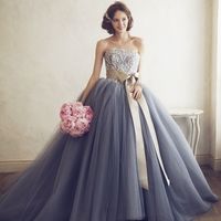 SP1043,Customized Gorgeous Strapless Lace Top Ball Gown Cinderella Dress With Sash, Long Tulle Prom Dresses With Trailing,Prom Dresses - Thumbnail 1