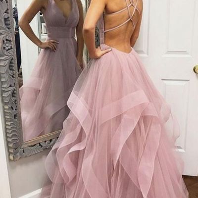Sp1044,simple pink tulle long prom dress,pink tulle evening dress