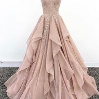 SP1045,Off Shoulder Dusty Champagne Lace Cheap Long Evening Prom Dresses,Evening Party Prom Dresses - Thumbnail 1