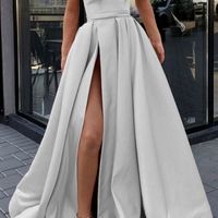 SP1048,Simple Off Shoulder A-line Prom Dresses,Split Blue Evening Formal Dresses - Thumbnail 1