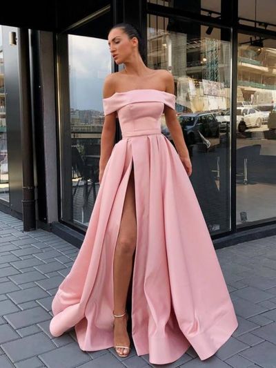 SP1048,Simple Off Shoulder A-line Prom Dresses,Split Blue Evening Formal Dresses