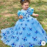 Blue Flower Girl Dresses Birthday Dresses with Butterflies - Thumbnail 1