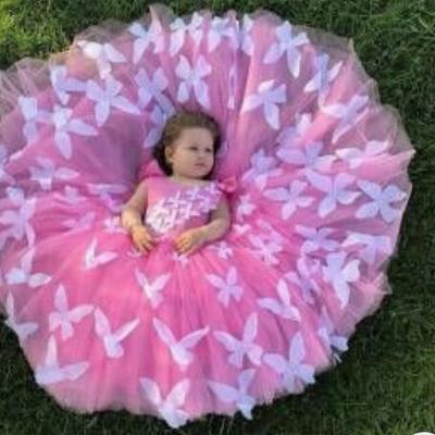 Fuchsia flower girl dresses birthday dresses with butterflies - Thumbnail 3