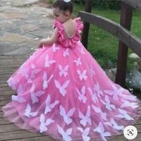 Fuchsia Flower Girl Dresses Birthday Dresses with Butterflies - Thumbnail 1