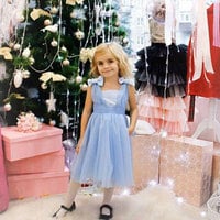 V Neck Tea Legnth Flower Girl Dresses with Bowknot - Thumbnail 2