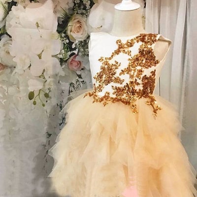 Short flower girl dresses with gold sequins - Thumbnail 5