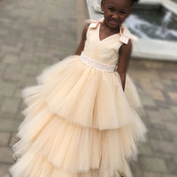 V Neck Floor Length Flower Girl Dresses - Thumbnail 1