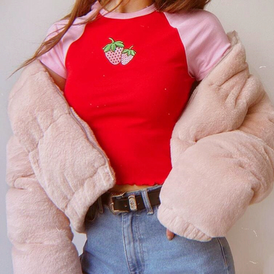 Strawberry color block raglan top