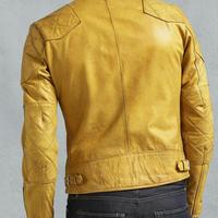 Herren Distressed GELB Echtleder Jacke YELLOW Leather Jacket biker jacket Retro Style Jungs Jacket New Yellow leather jacket - Thumbnail 1