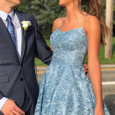 Sp1056,elegant straps sky blue lace homecoming dress with lace up cross back