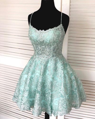 SP1059,Straps Mint Green Short Lace Homecoming Dress,Lace Graduation Dress