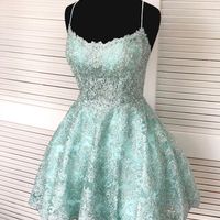 SP1059,Straps Mint Green Short Lace Homecoming Dress,Lace Graduation Dress - Thumbnail 1