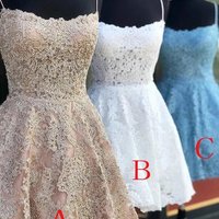 SP1060,Sexy Spaghetti Strap A Line Lace Short Party Dress Homecoming Dresses - Thumbnail 2
