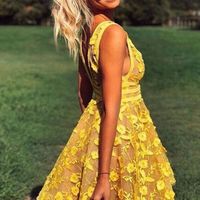 SP1062,A-Line V-Neck Yellow Party Dress with Appliques Short Homecoming Dress - Thumbnail 2