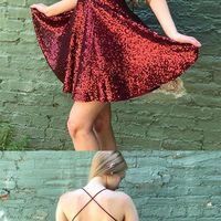 SP1069,Dark Red Sequin Short Homecoming Dresses Online,Cheap Short Prom Dresses - Thumbnail 1