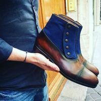 Handmade men two toe boots, brown and blue dress boots, formal dress boot men - Thumbnail 1