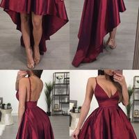 SP1072,Sexy Spaghetti Straps V Cut Hi Low Prom Dresses,Burgundy Homecoming Dresses - Thumbnail 1
