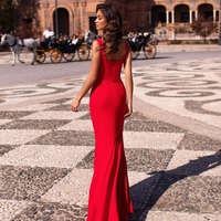 Charming Mermaid Square Neck Red Satin Long Prom Evening Dresses - Thumbnail 1